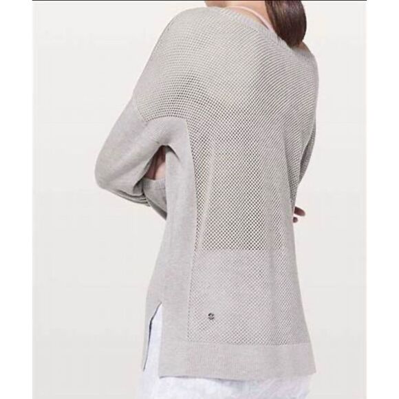 Well Being Crew Sweater Heathered Muslin Grey Mesh Back Size Medium - Picture 6 of 14